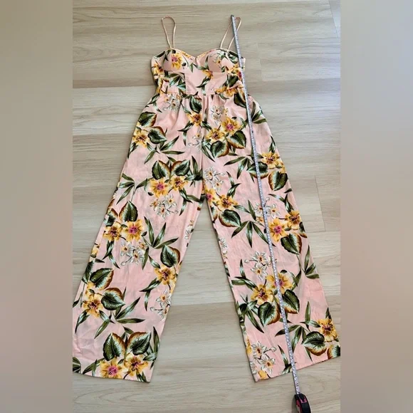 Band of Gypsies Pink Floral Wide-Leg Jumpsuit Adjustable Straps Smocked Back M - Picture 1 of 8
